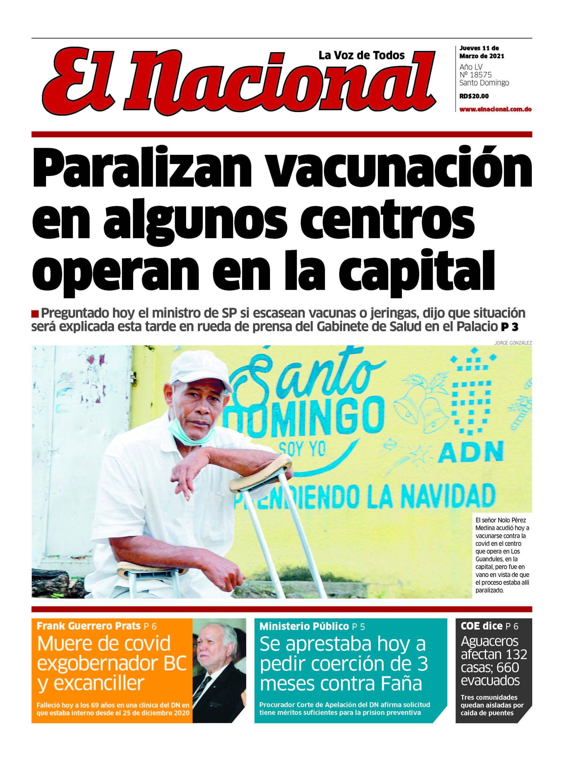 Portada Periódico El Nacional, Jueves 11 de Marzo, 2021