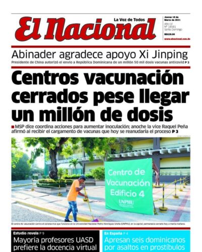 Portada Periódico El Nacional, Jueves 18 de Marzo, 2021