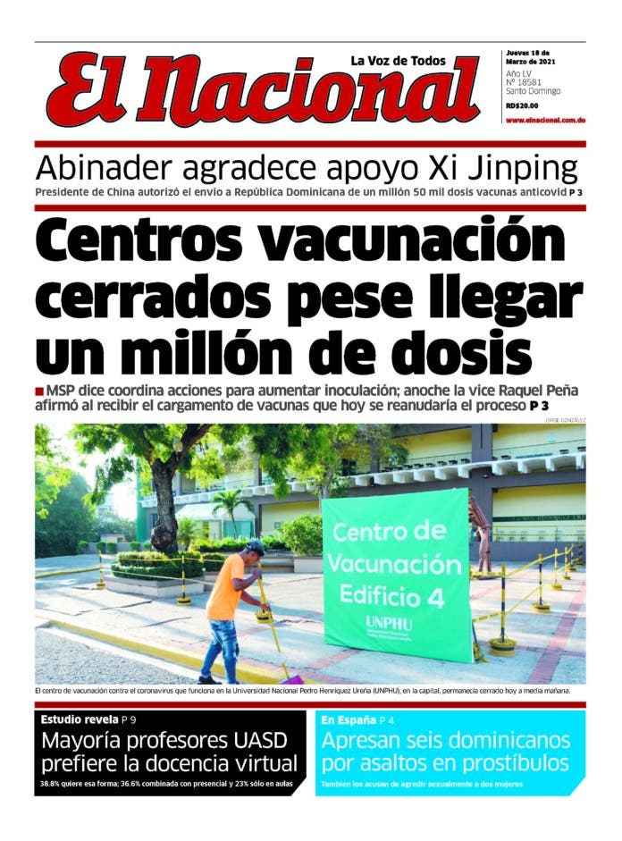 Portada Periódico El Nacional, Jueves 18 de Marzo, 2021