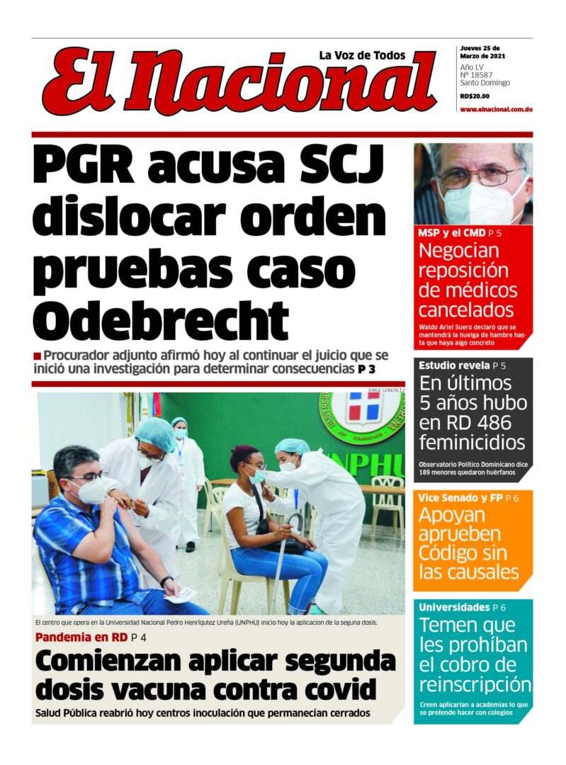 Portada Periódico El Nacional, Jueves 25 de Marzo, 2021