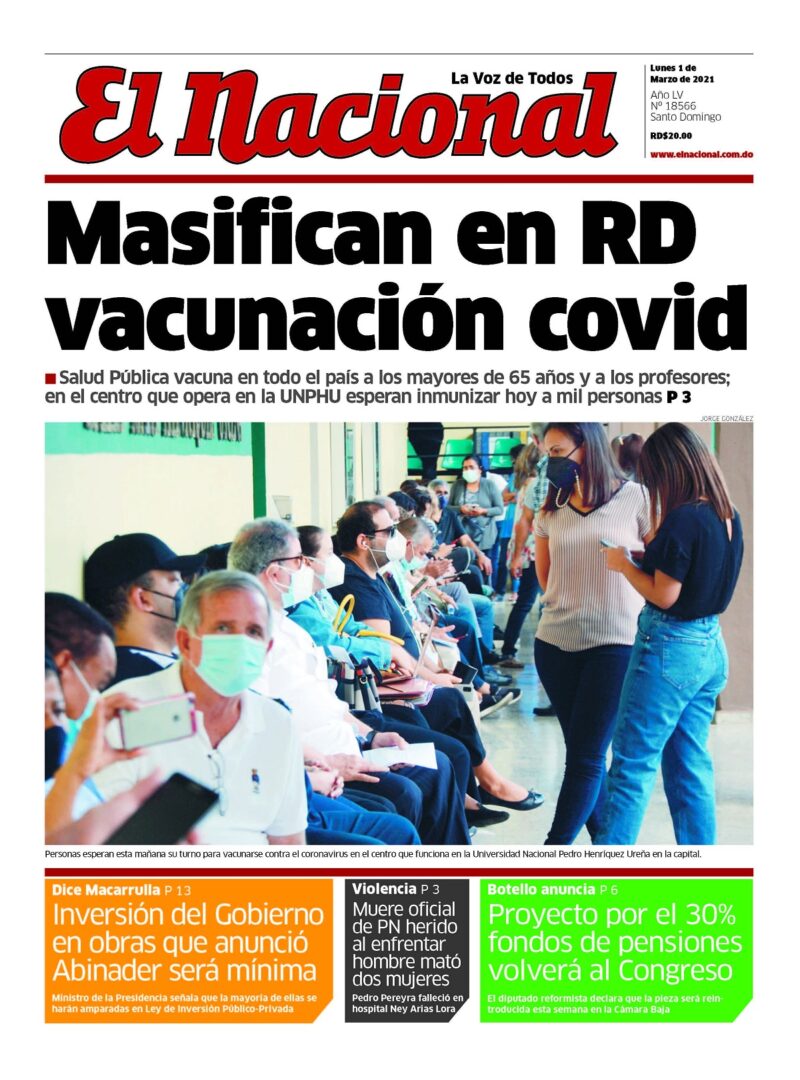 Portada Periódico El Nacional, Lunes 01 de Marzo, 2021