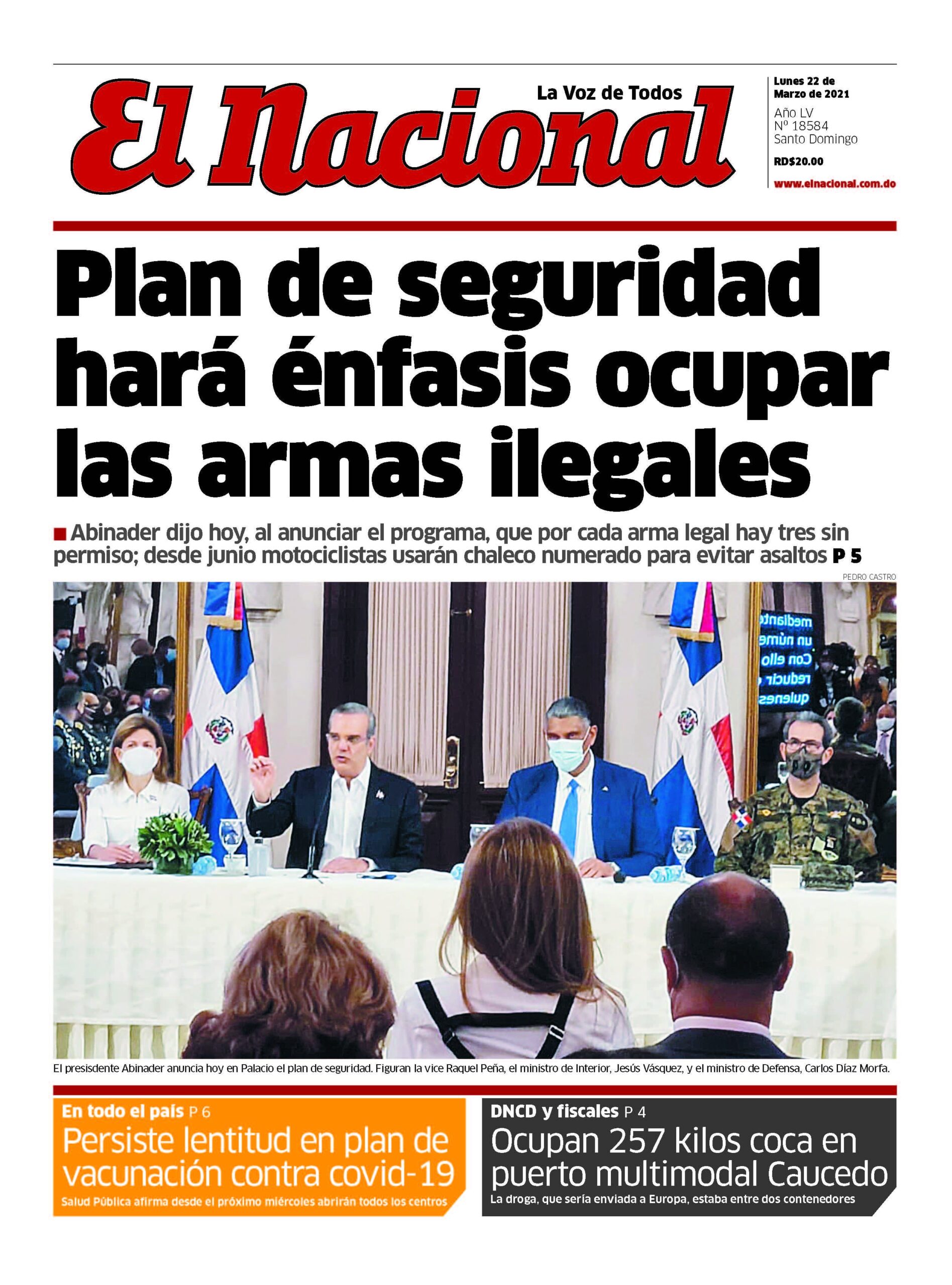 Portada Periódico El Nacional, Lunes 22 de Marzo, 2021
