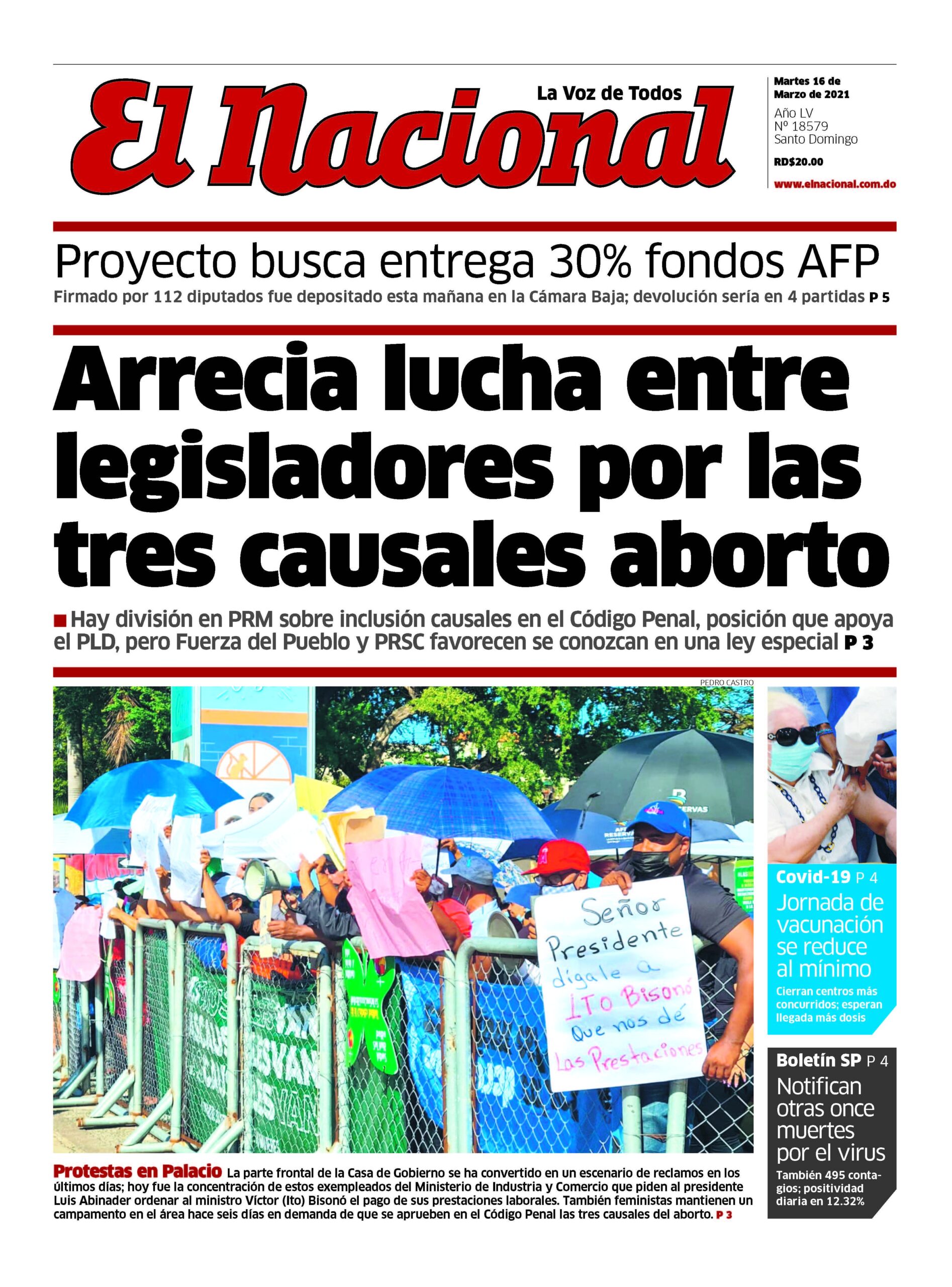 Portada Periódico El Nacional, Martes 16 de Marzo, 2021