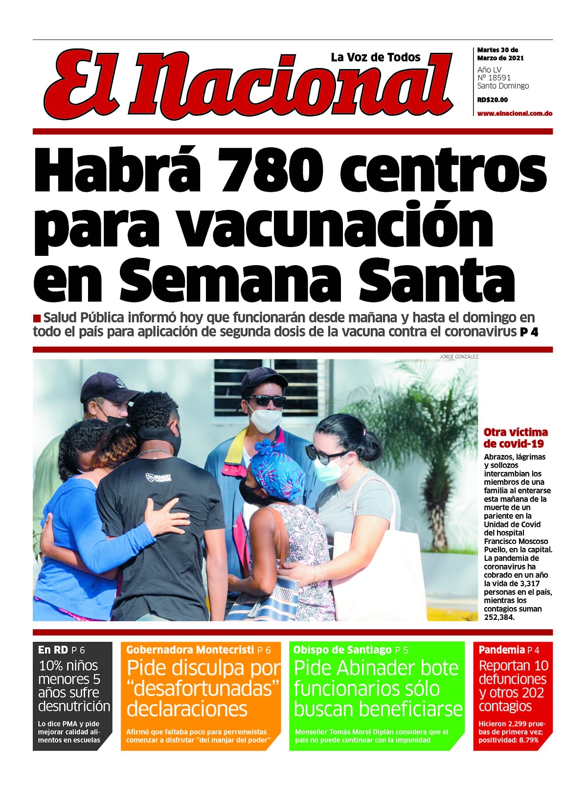 Portada Periódico El Nacional, Martes 30 de Marzo, 2021