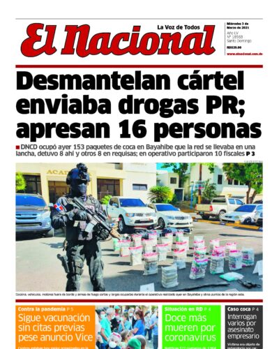 Portada Periódico El Nacional, Miércoles 03 de Marzo, 2021