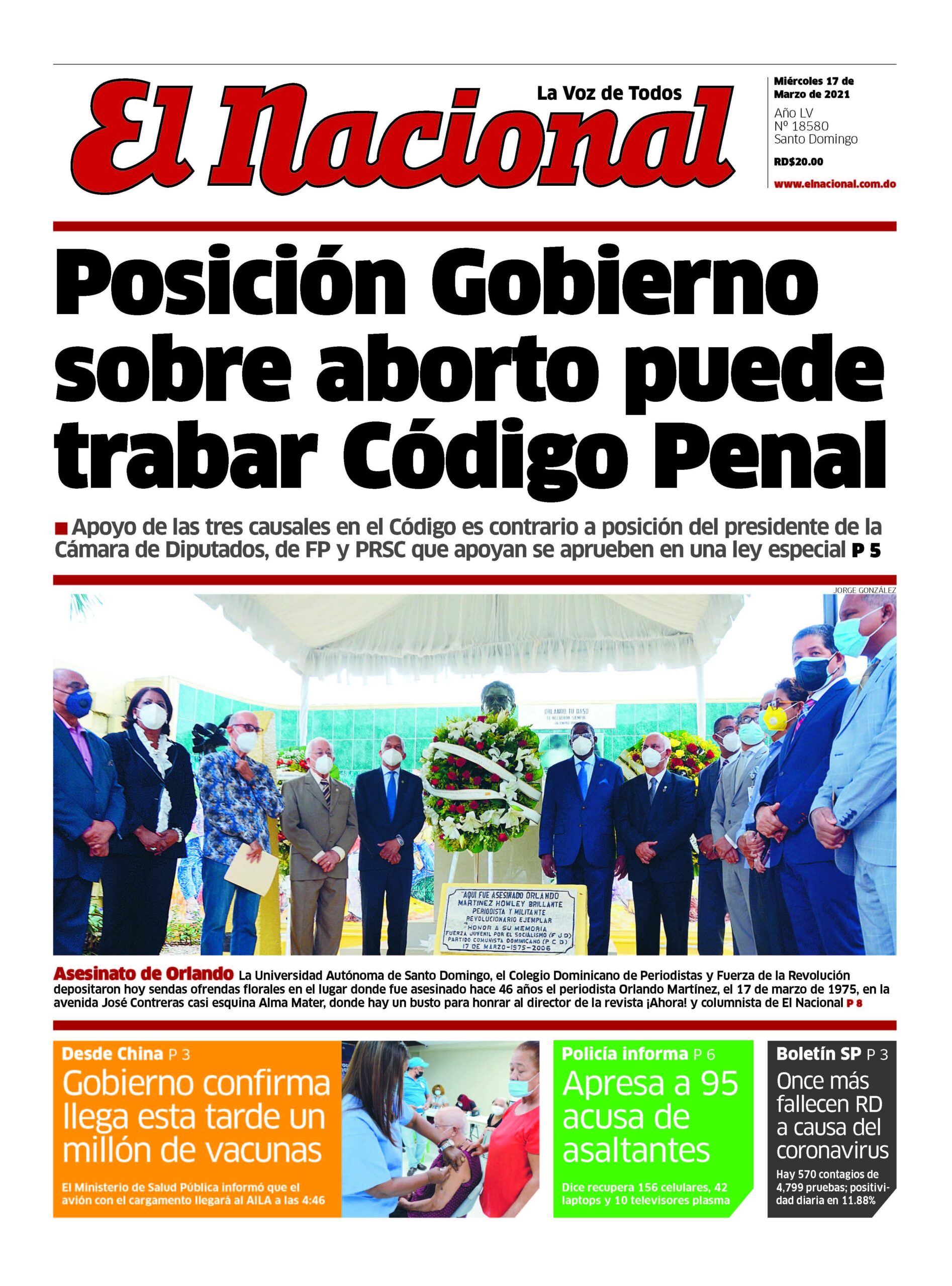 Portada Periódico El Nacional, Miércoles 17 de Marzo, 2021