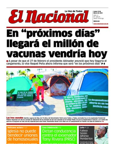 Portada Periódico El Nacional, Sábado 13 de Marzo, 2021