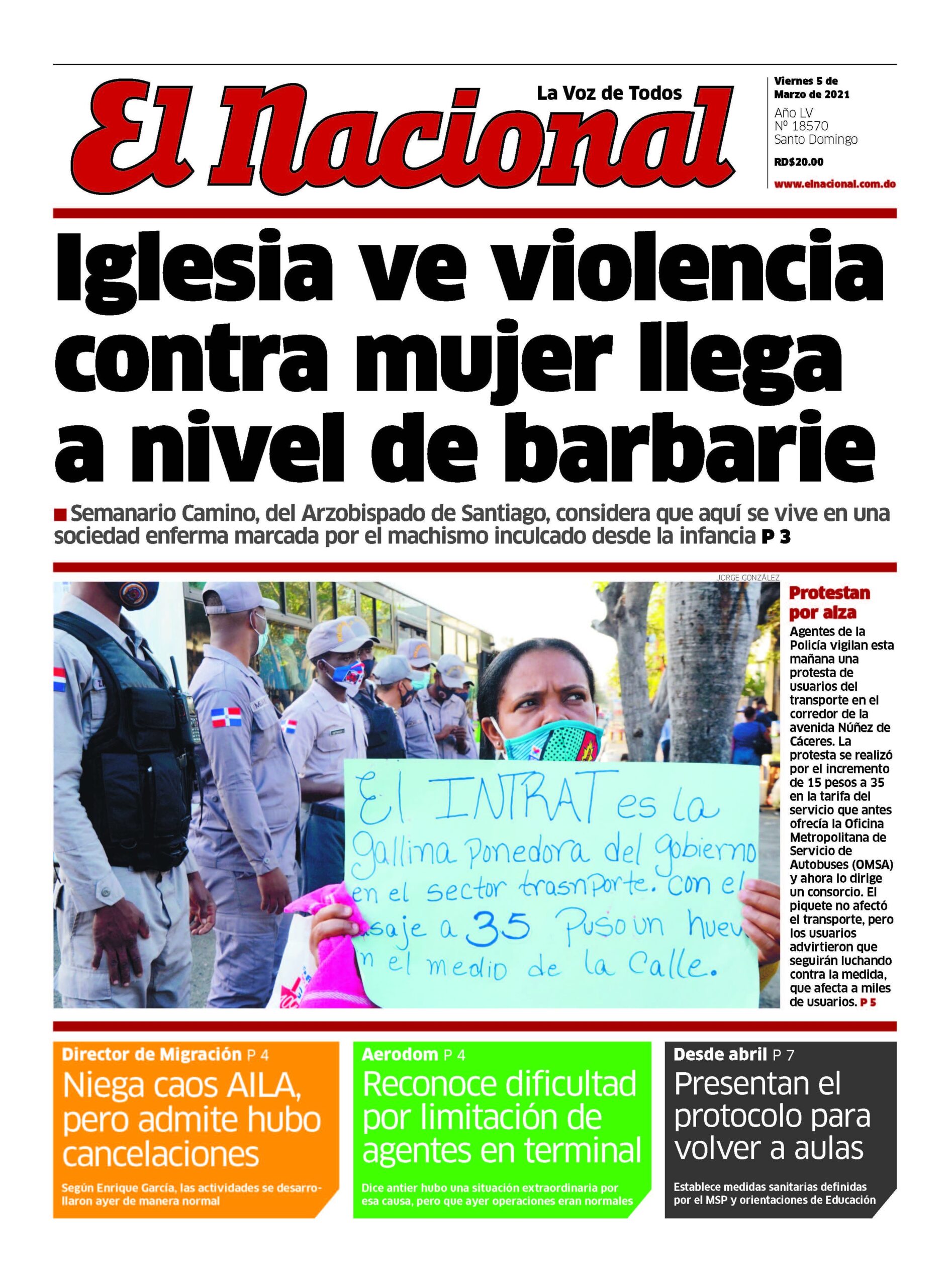 Portada Periódico El Nacional, Viernes 05 de Marzo, 2021