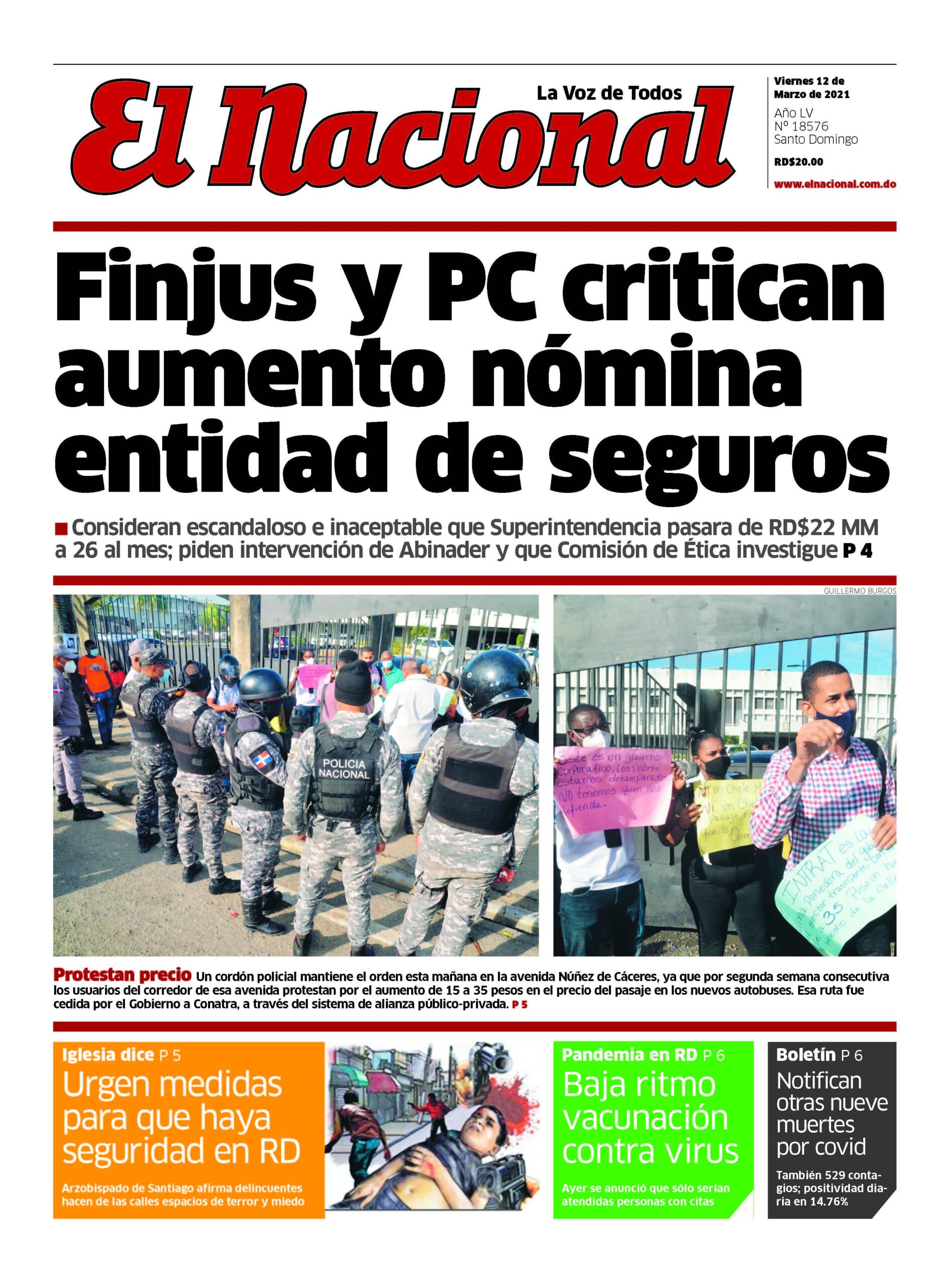 Portada Periódico El Nacional, Viernes 12 de Marzo, 2021