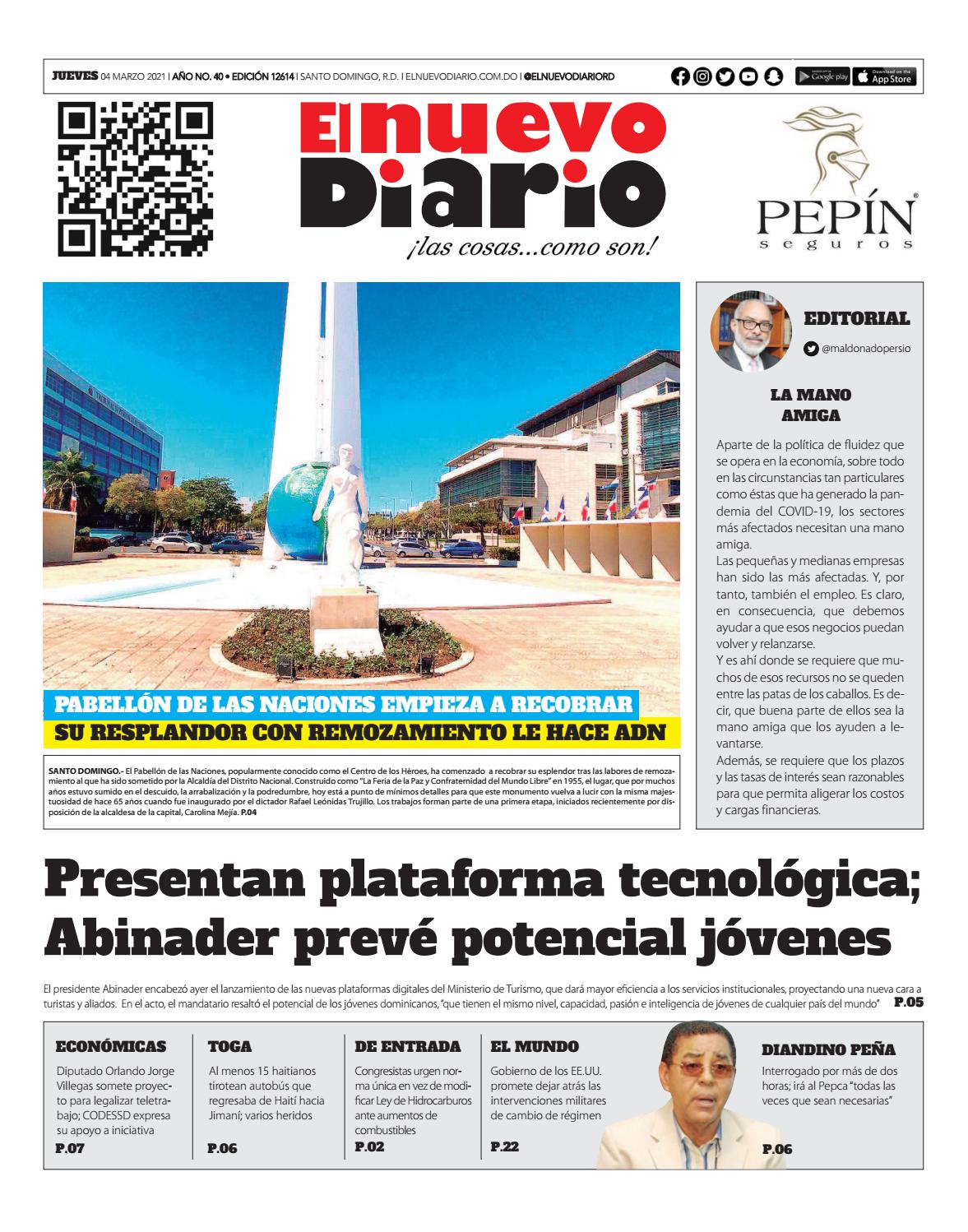Portada Periódico El Nuevo Diario, Jueves 04 de Marzo, 2021