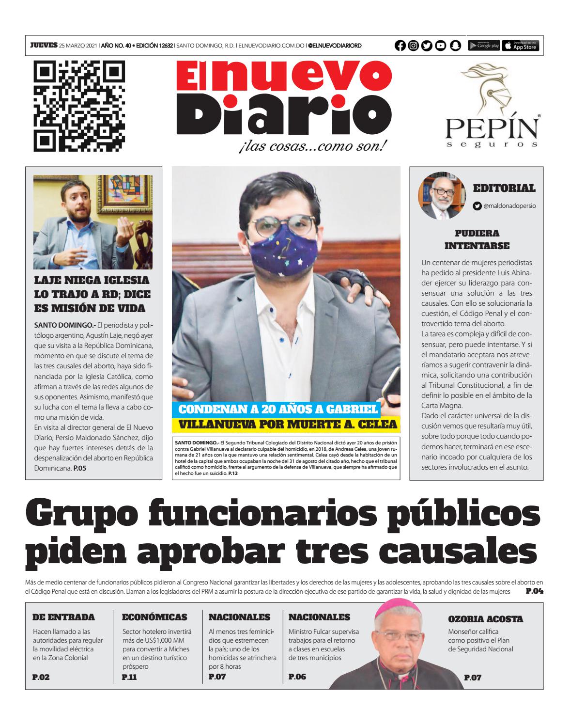 Portada Periódico El Nuevo Diario, Jueves 25 de Marzo, 2021