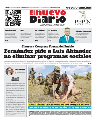 Portada Periódico El Nuevo Diario, Lunes 22 de Marzo, 2021