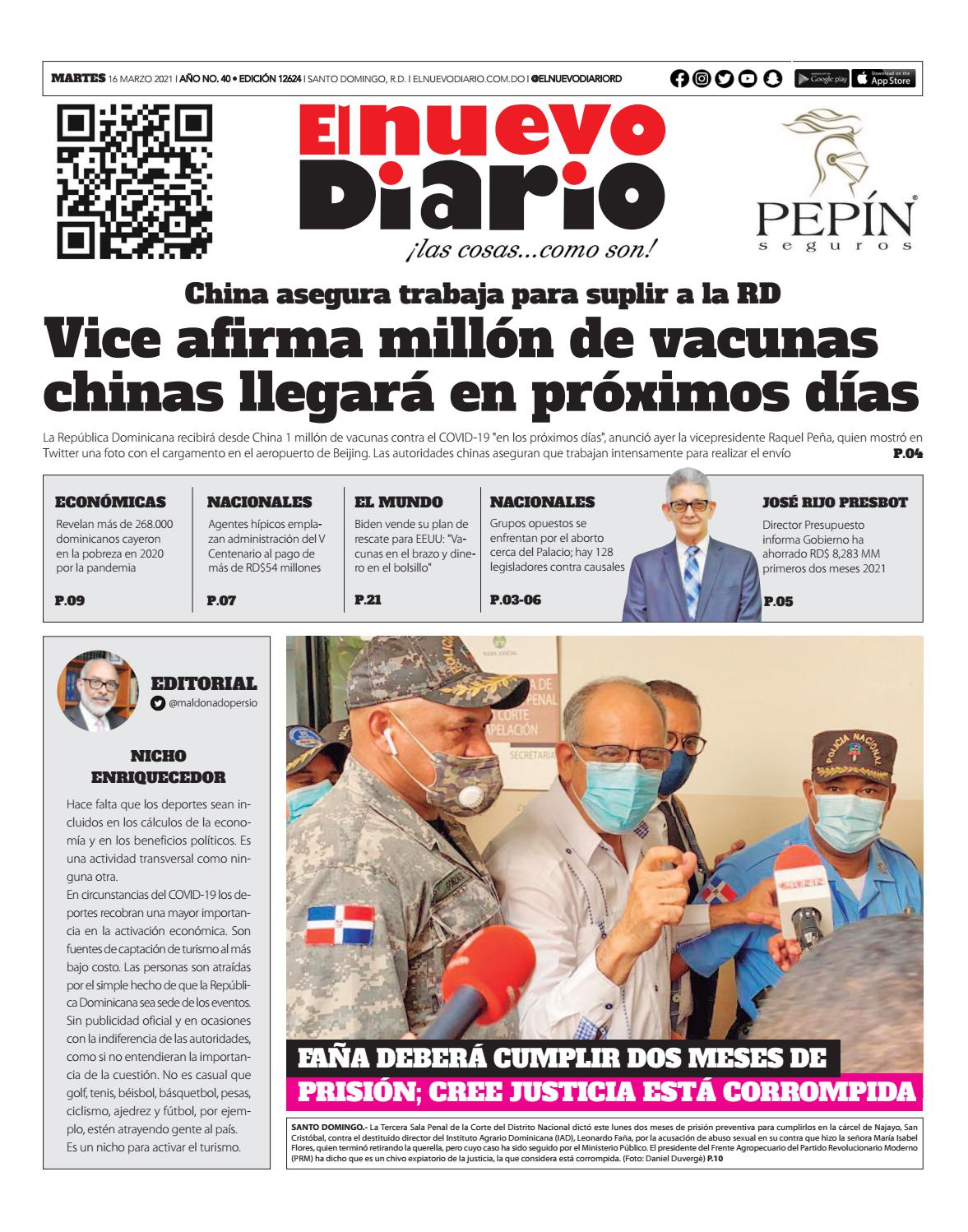 Portada Periódico El Nuevo Diario, Martes 16 de Marzo, 2021