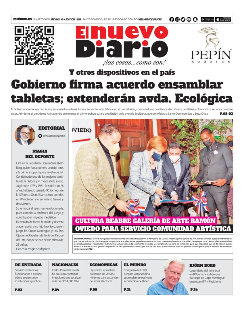 Portada Periódico El Nuevo Diario, Miércoles 10 de Marzo, 2021