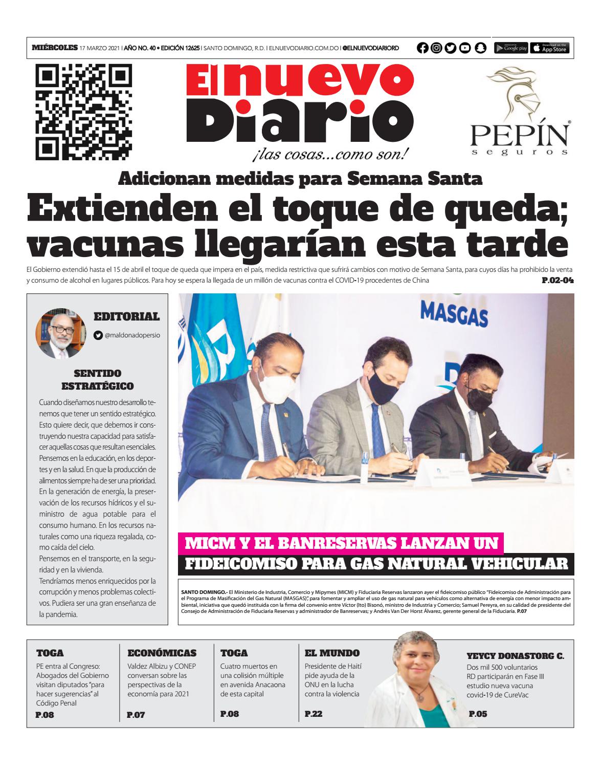 Portada Periódico El Nuevo Diario, Miércoles 17 de Marzo, 2021