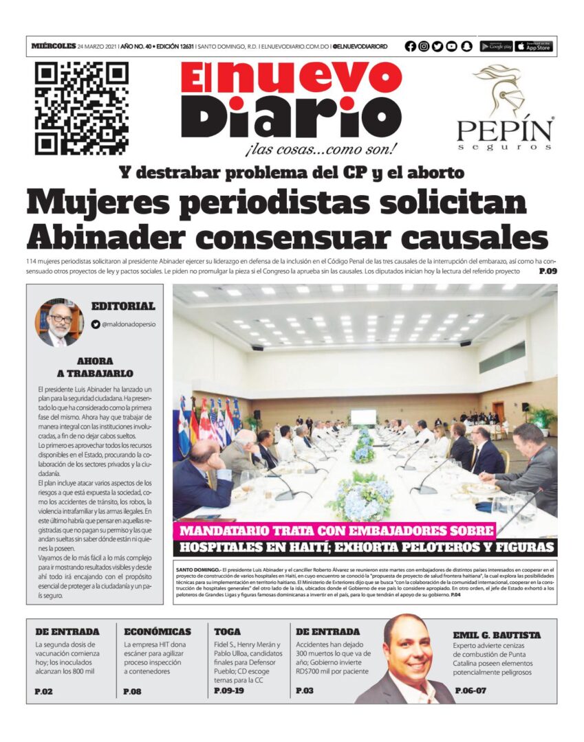 Portada Periódico El Nuevo Diario, Miércoles 24 de Marzo, 2021