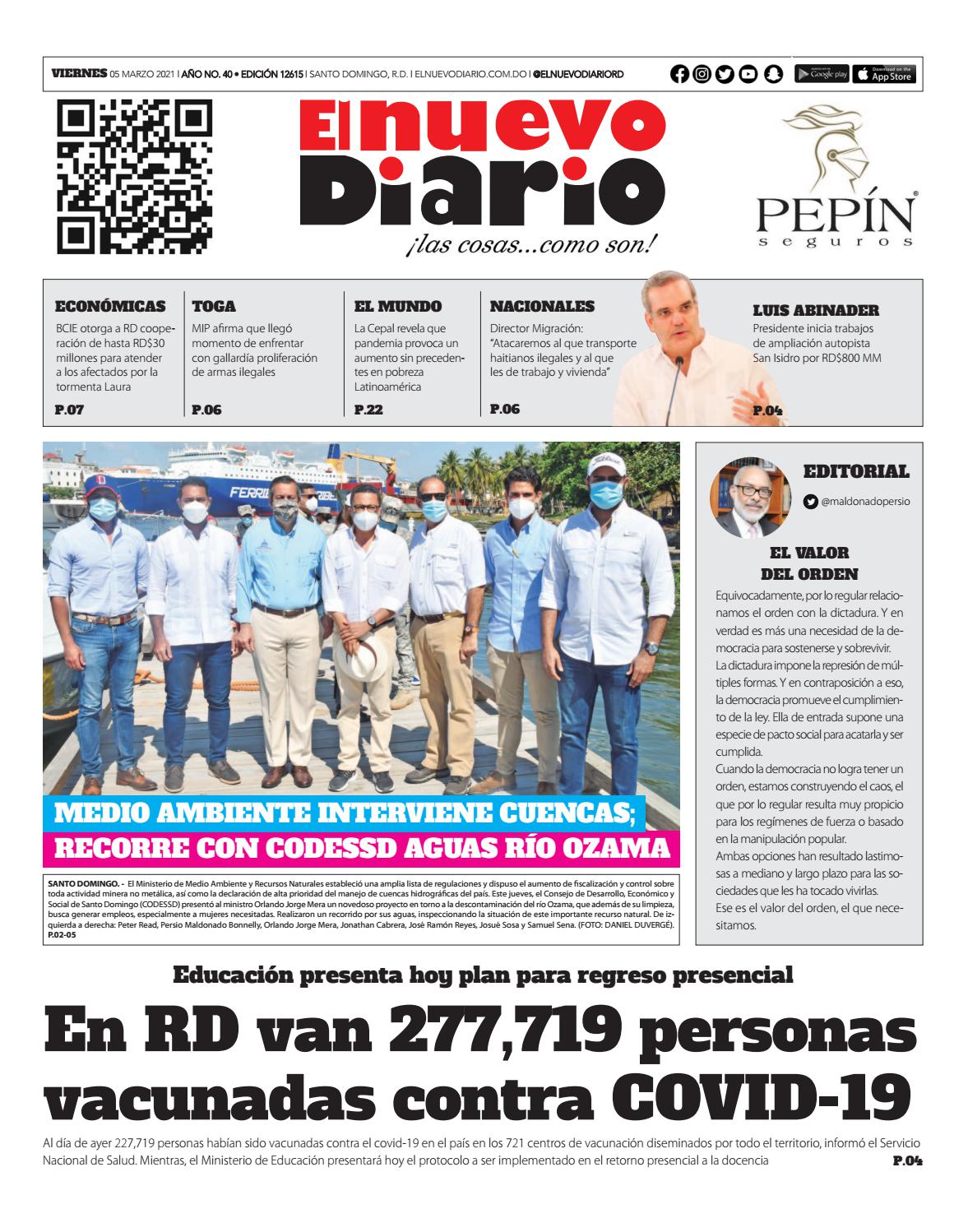 Portada Periódico El Nuevo Diario, Viernes 05 de Marzo, 2021