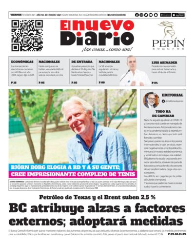 Portada Periódico El Nuevo Diario, Viernes 12 de Marzo, 2021
