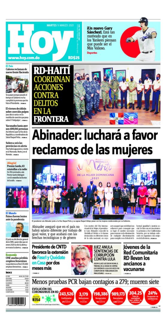 Portada Periódico Hoy, Martes 09 de Marzo, 2021