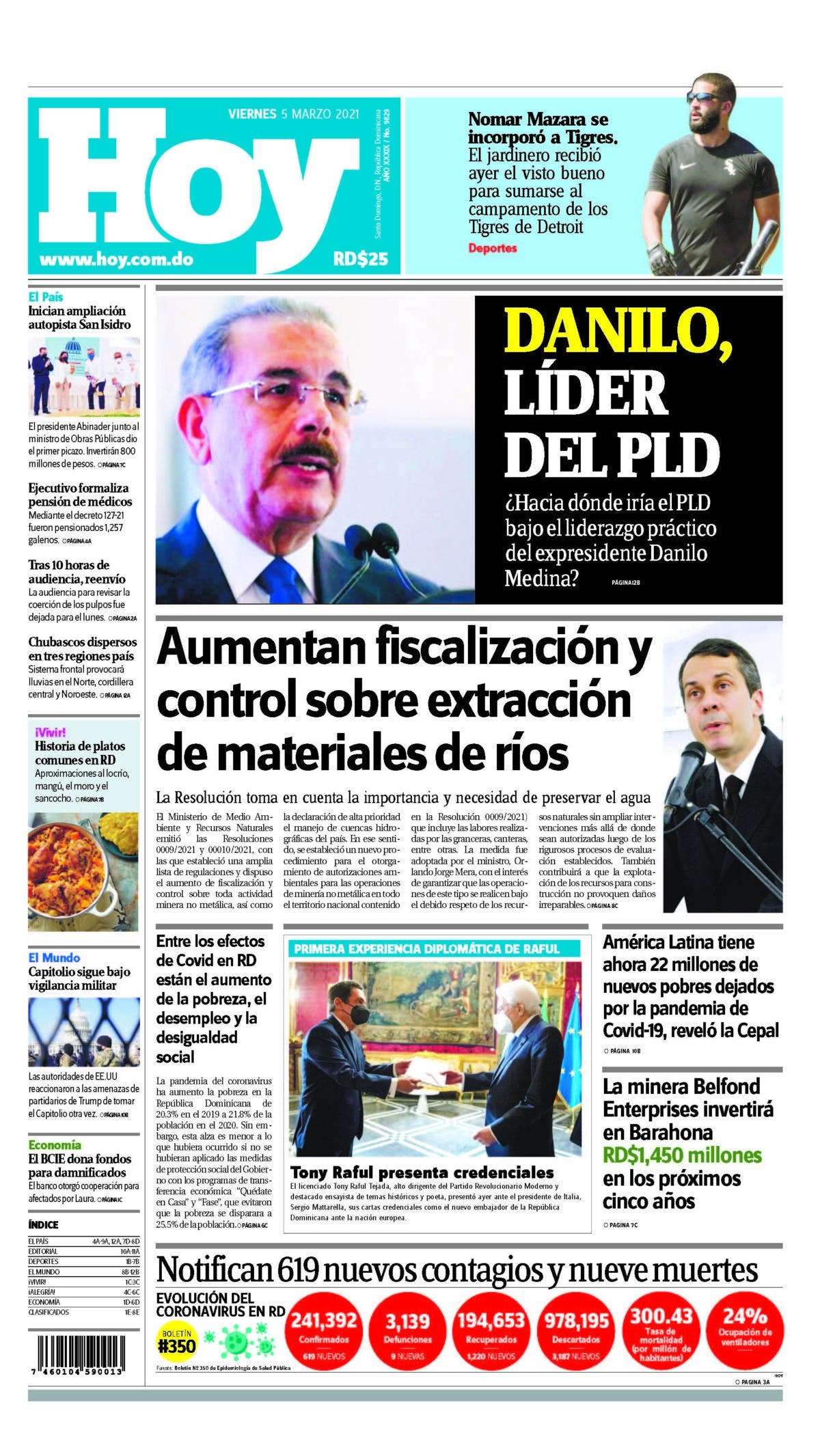 Portada Periódico Hoy, Viernes 05 de Marzo, 2021