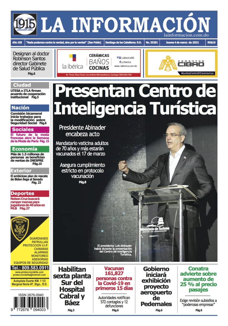 Portada Periódico La Información, Jueves 04 de Marzo, 2021