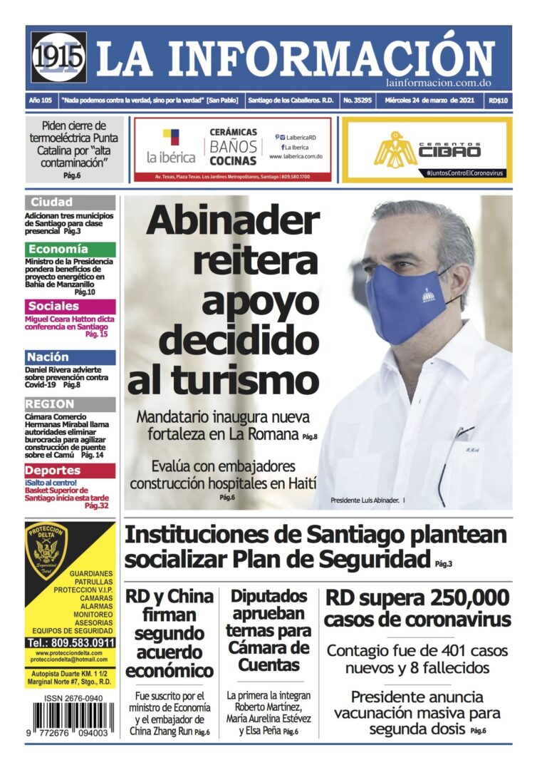Portada Periódico La Información, Jueves 25 de Marzo, 2021