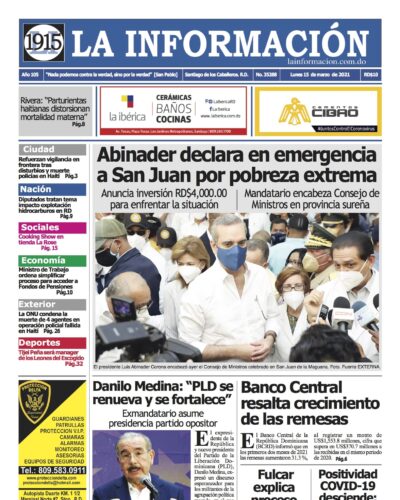 Portada Periódico La Información, Lunes 15 de Marzo, 2021