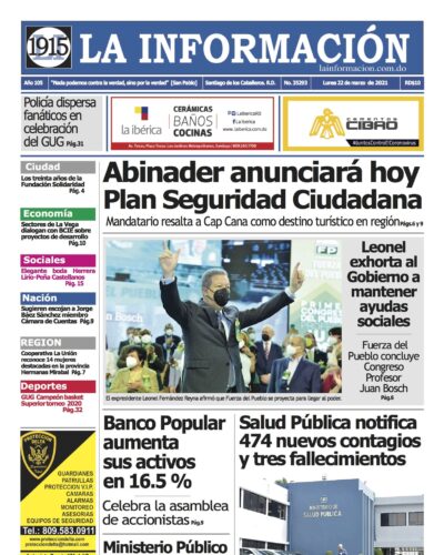 Portada Periódico La Información, Lunes 22 de Marzo, 2021