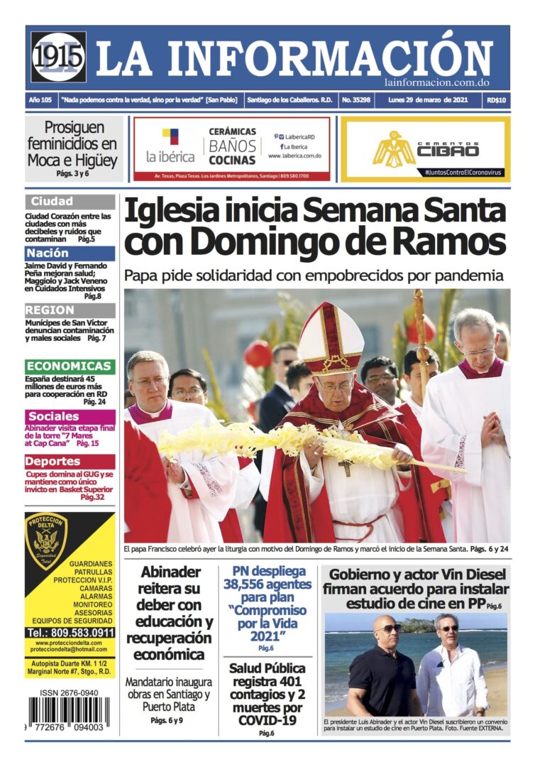 Portada Periódico La Información, Lunes 29 de Marzo, 2021
