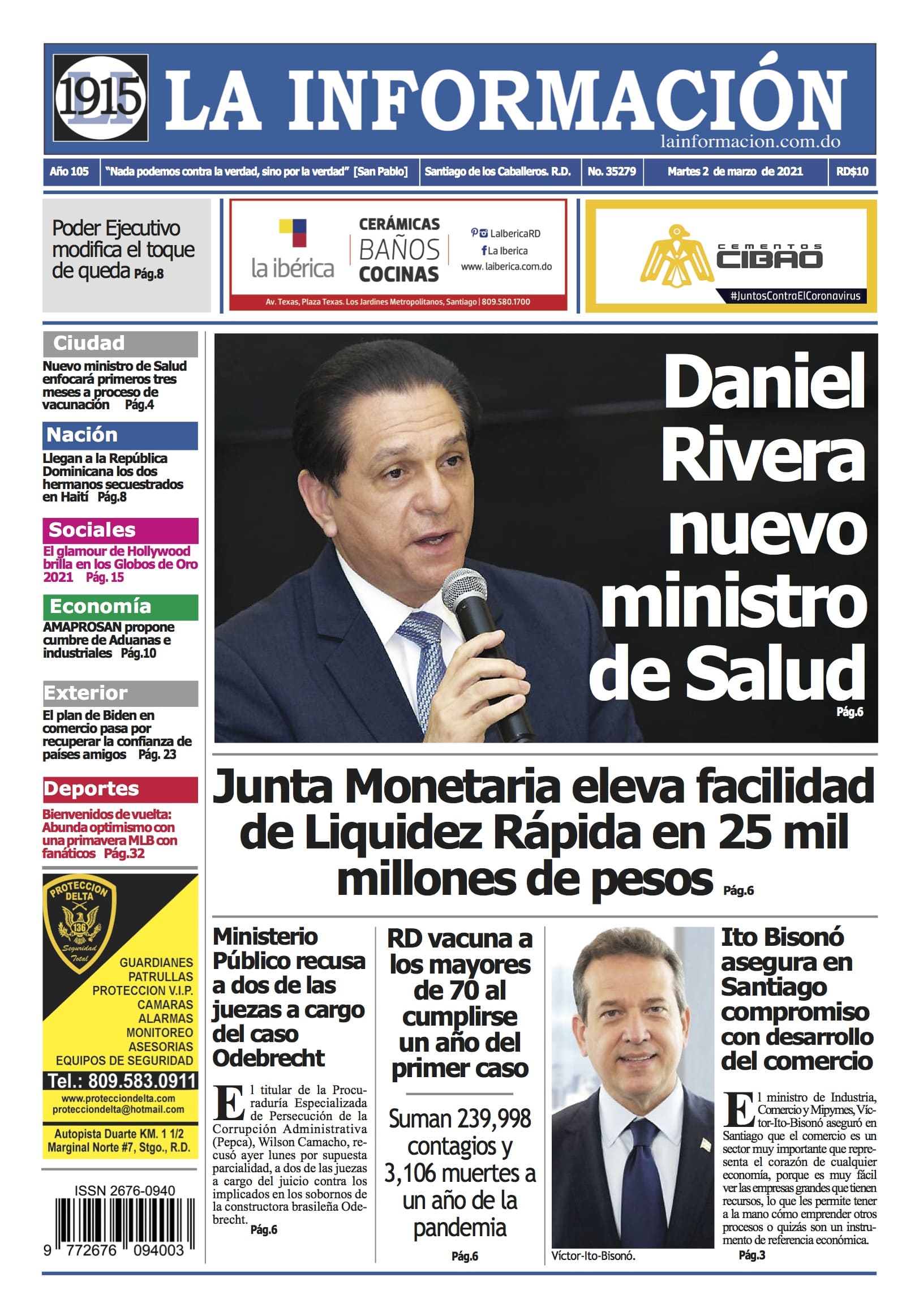 Portada Periódico La Información, Martes 02 de Marzo, 2021