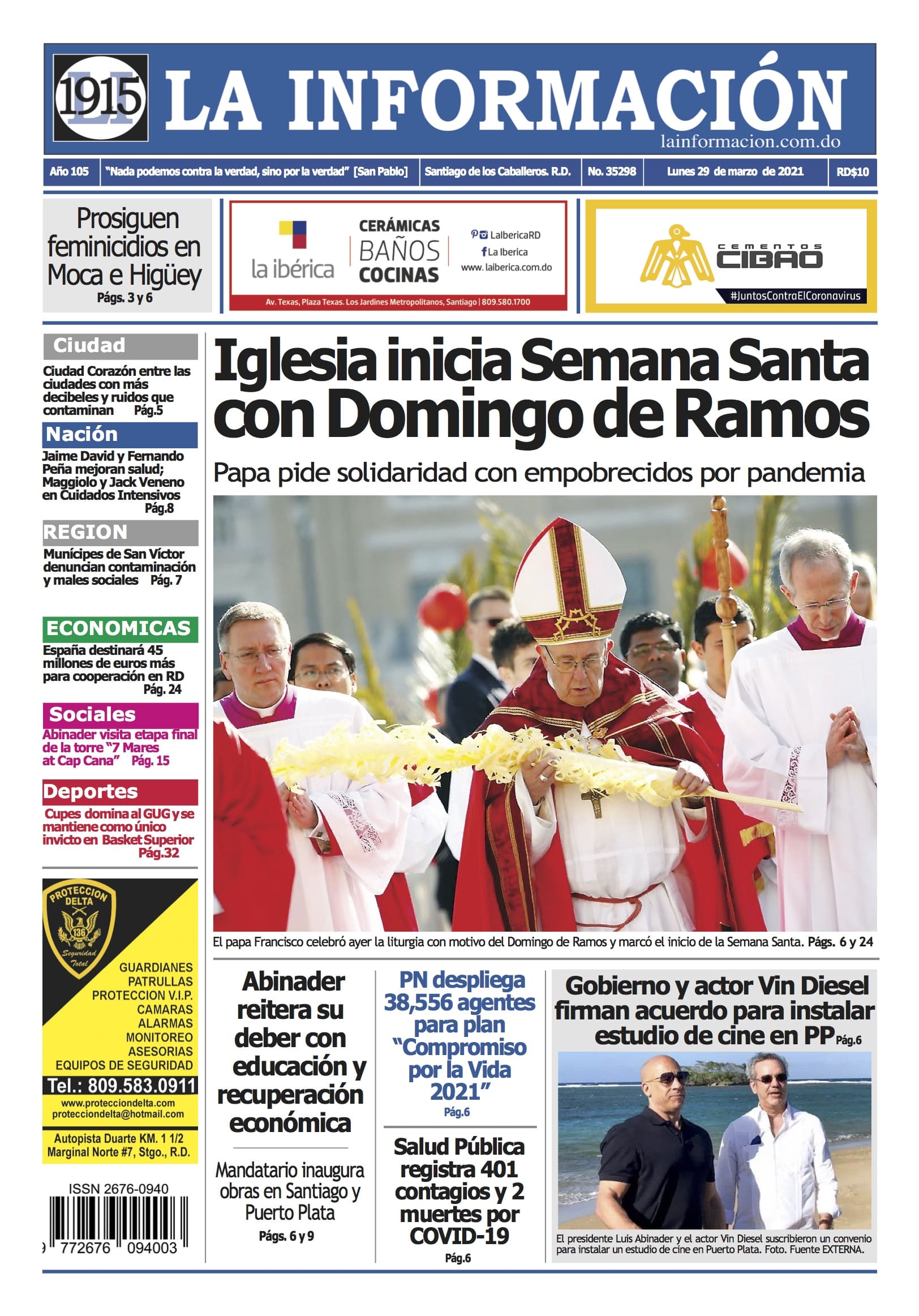 Portada Periódico La Información, Martes 30 de Marzo, 2021