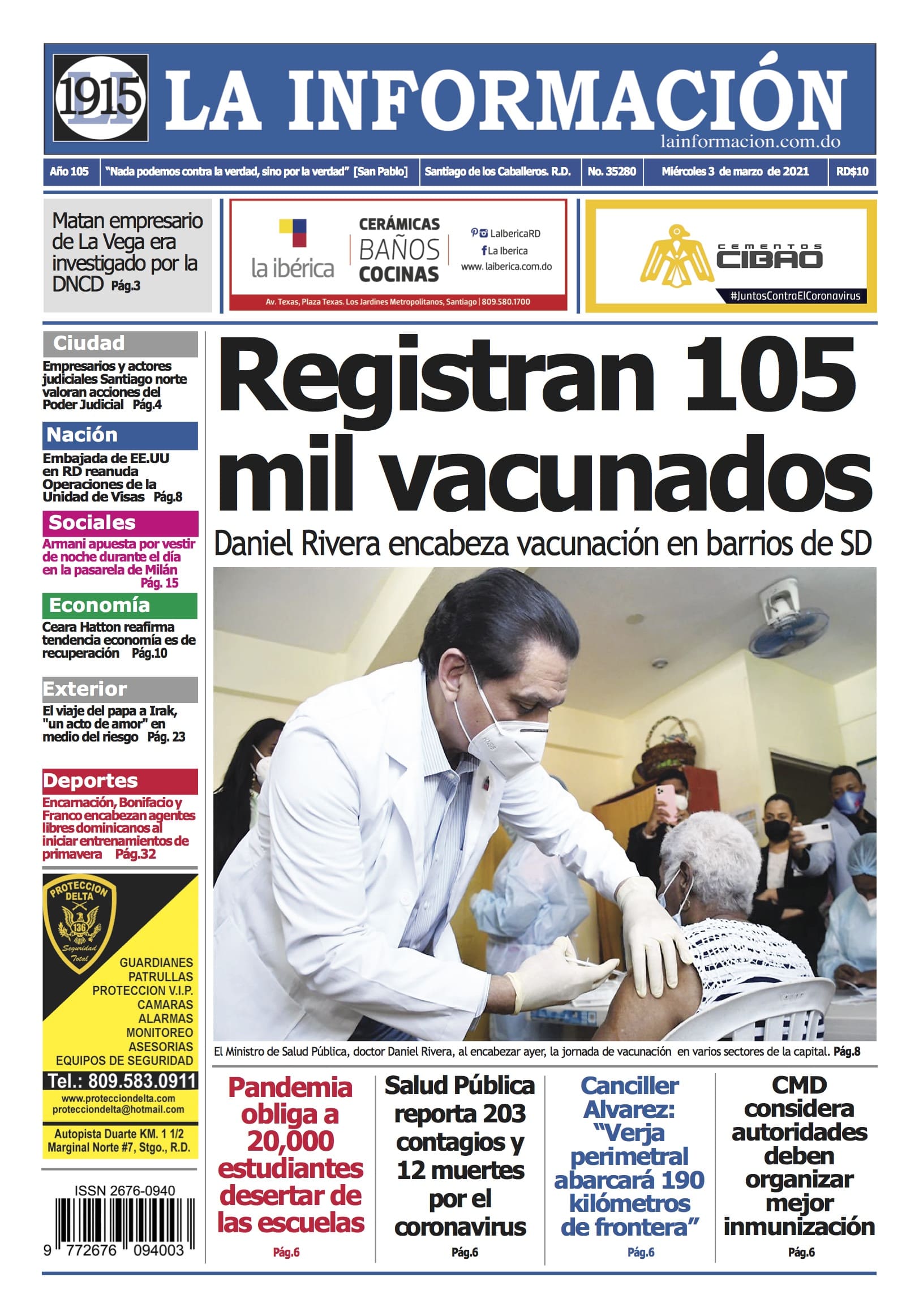 Portada Periódico La Información, Miércoles 03 de Marzo, 2021