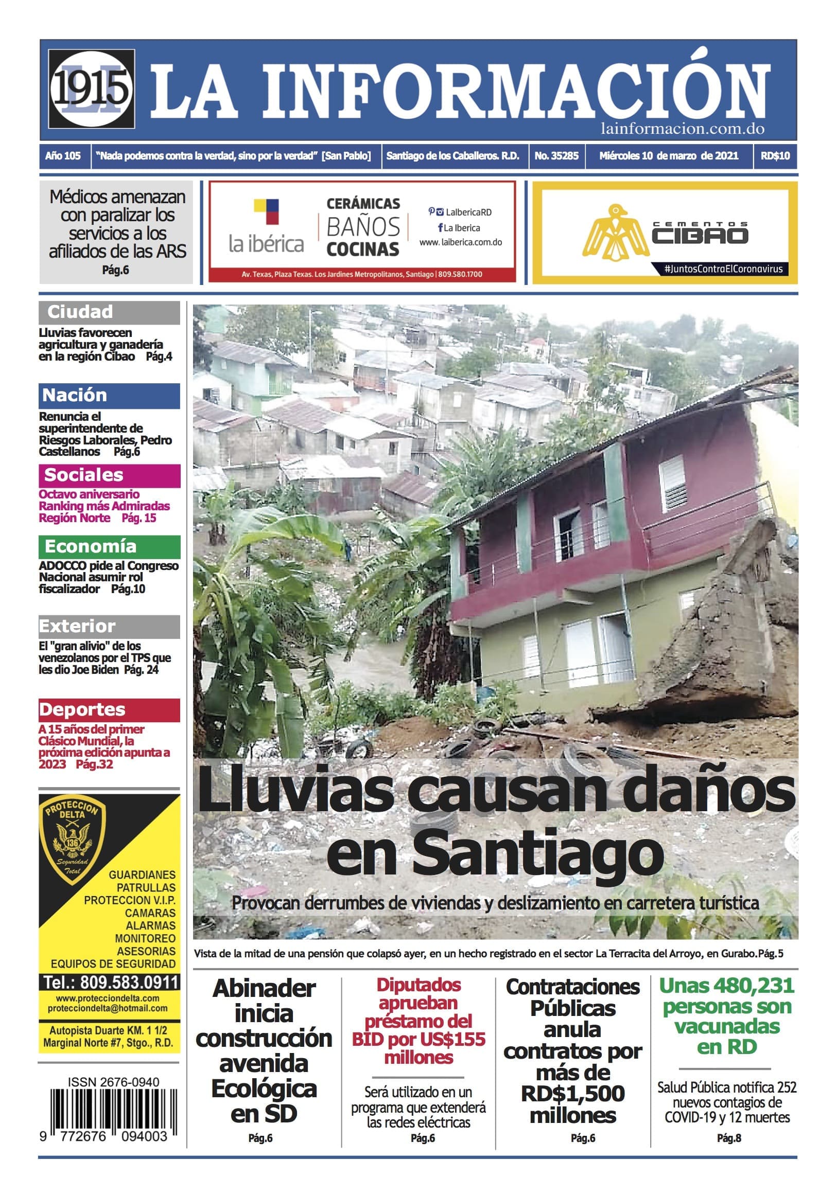 Portada Periódico La Información, Miércoles 10 de Marzo, 2021