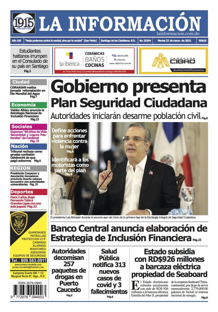 Portada Periódico La Información, Miércoles 24 de Marzo, 2021