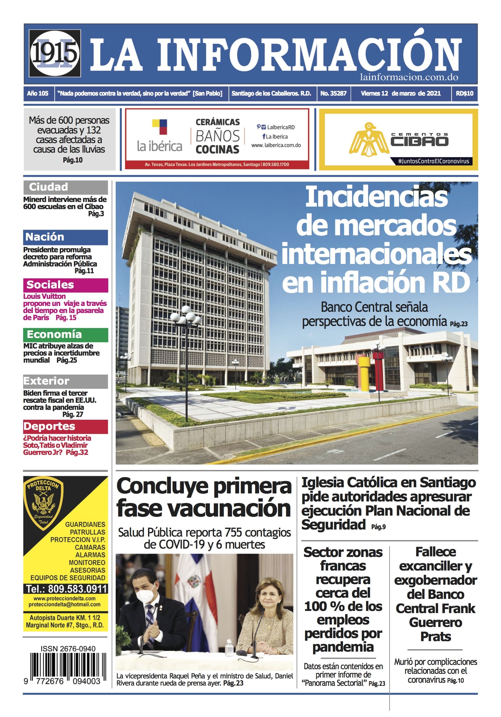 Portada Periódico La Información, Viernes 12 de Marzo, 2021