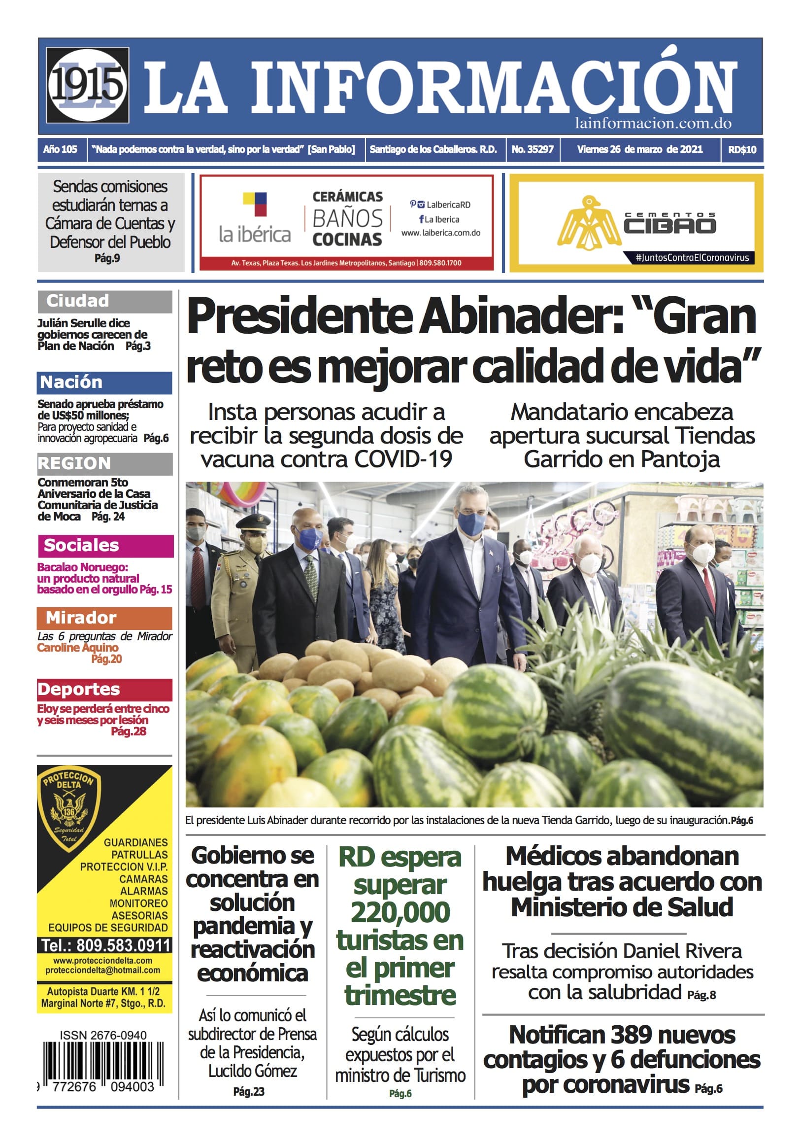 Portada Periódico La Información, Viernes 26 de Marzo, 2021