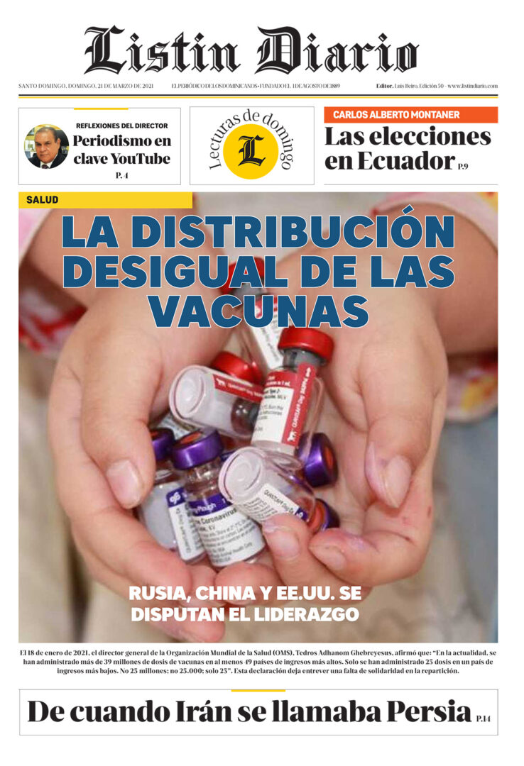 Portada Periódico Listín Diario, Domingo 21 de Marzo, 2021