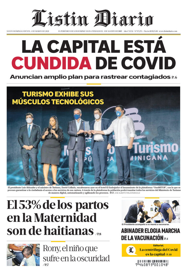 Portada Periódico Listín Diario, Jueves 04 de Marzo, 2021