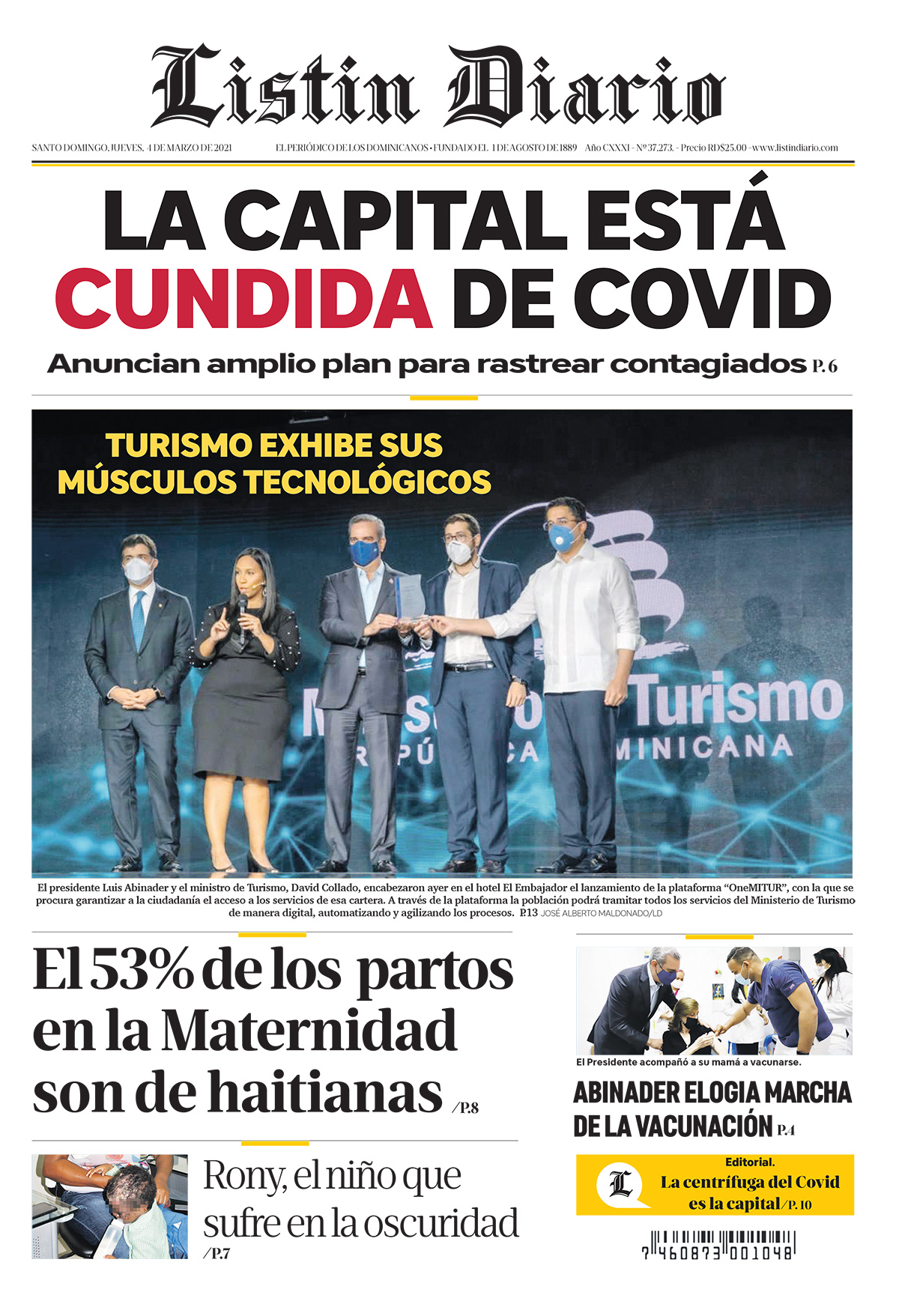 Portada Periódico Listín Diario, Jueves 04 de Marzo, 2021