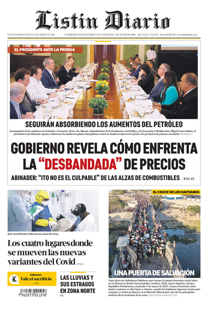Portada Periódico Listín Diario, Jueves 11 de Marzo, 2021
