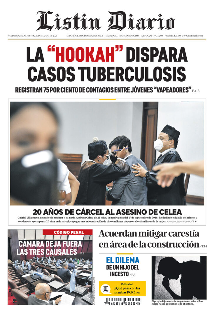 Portada Periódico Listín Diario, Jueves 25 de Marzo, 2021