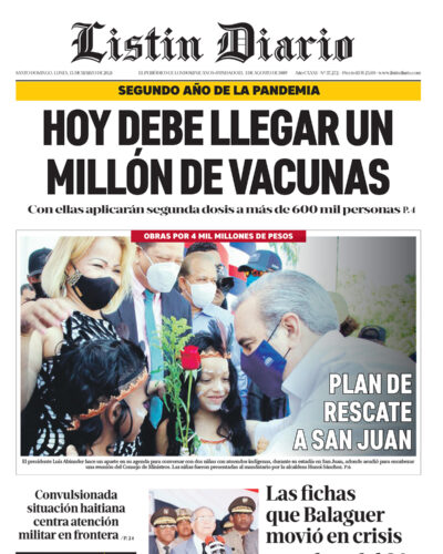 Portada Periódico Listín Diario, Lunes 15 de Marzo, 2021