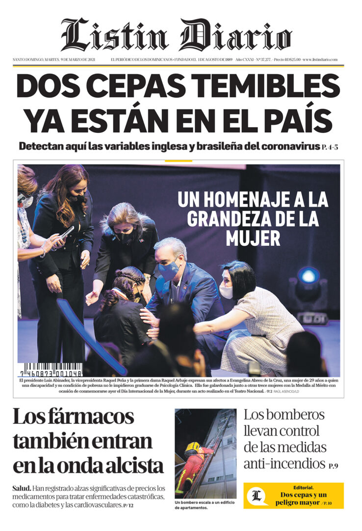 Portada Periódico Listín Diario, Martes 09 de Marzo, 2021