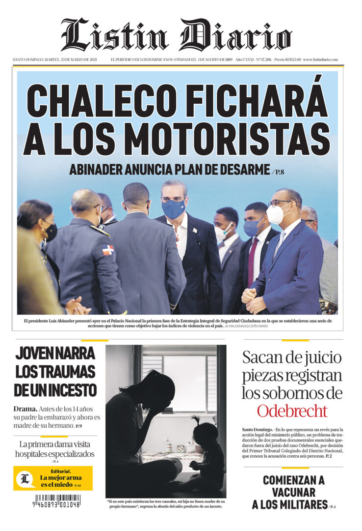 Portada Periódico Listín Diario, Martes 23 de Marzo, 2021