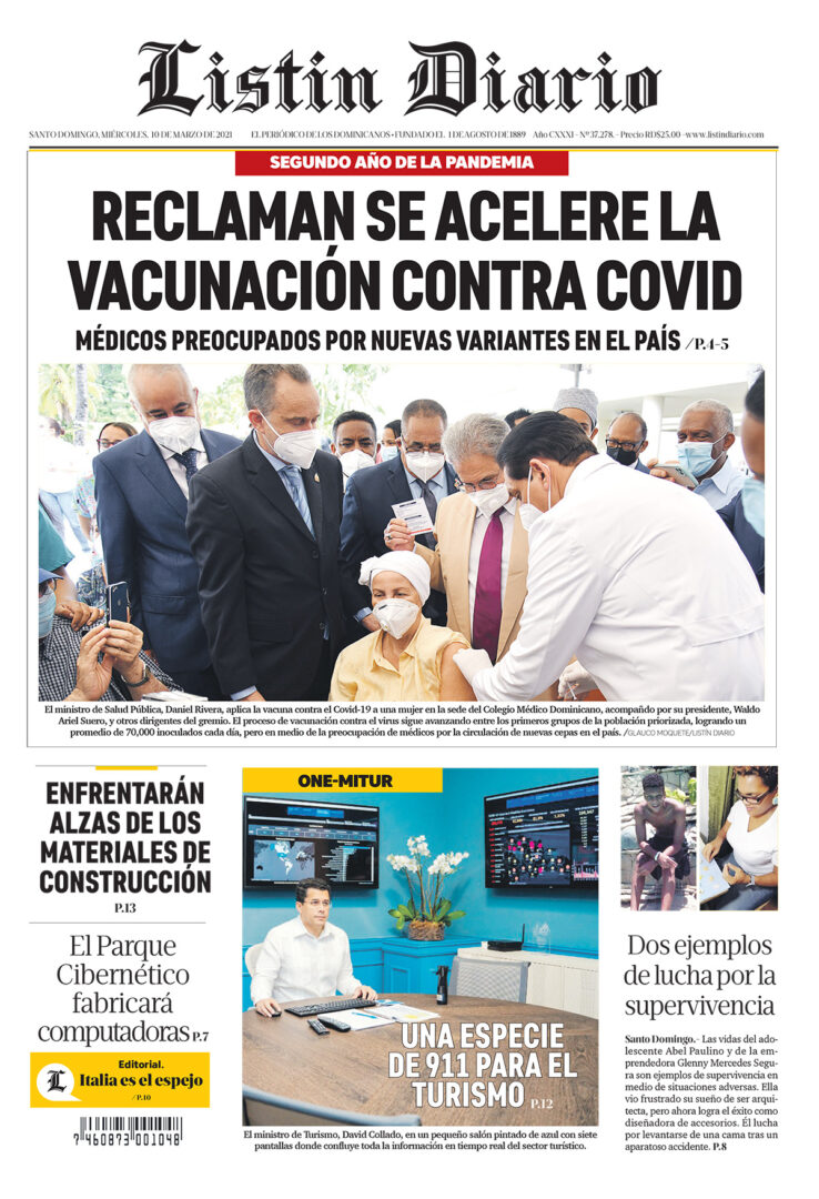 Portada Periódico Listín Diario, Miércoles 10 de Marzo, 2021