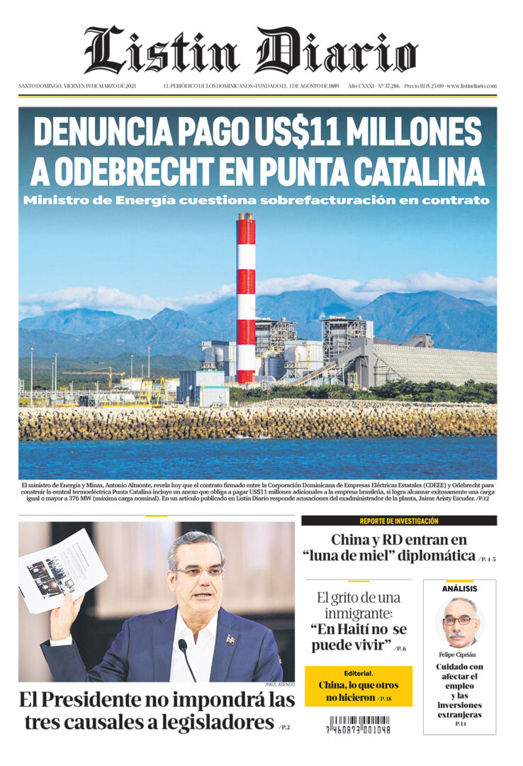 Portada Periódico Listín Diario, Viernes 19 de Marzo, 2021