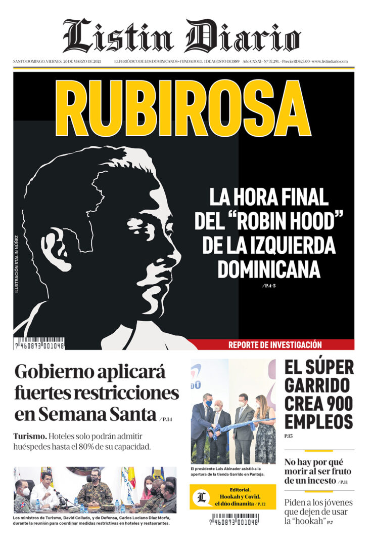 Portada Periódico Listín Diario, Viernes 26 de Marzo, 2021