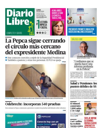 Portada Periódico Diario Libre, Lunes 26 de Abril, 2021