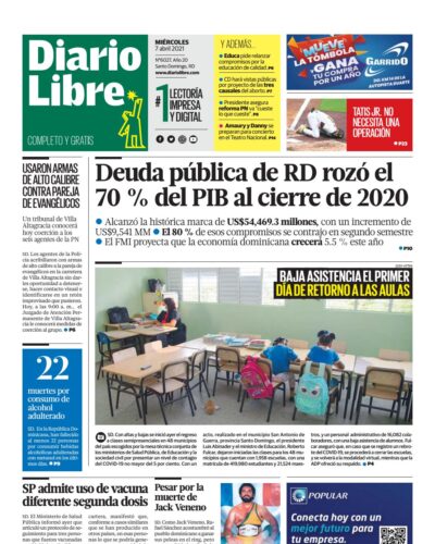 Portada Periódico Diario Libre, Miércoles 07 de Abril, 2021