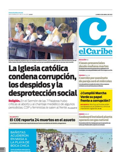 Portada Periódico El Caribe, Lunes 05 de Abril, 2021